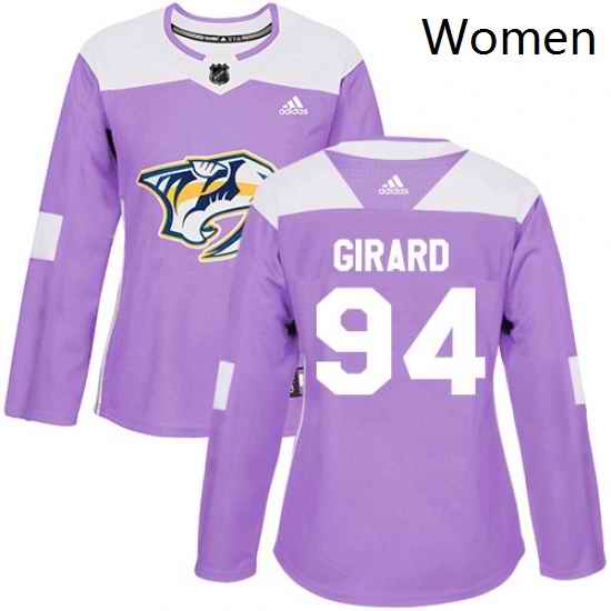 Womens Adidas Nashville Predators 94 Samuel Girard Authentic Purple Fights Cancer Practice NHL Jersey